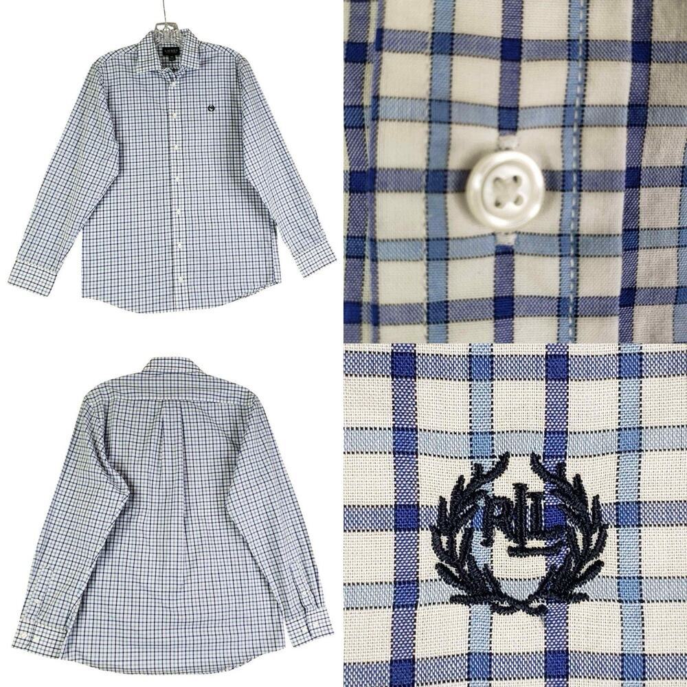 Polo Ralph Lauren LRL Button Down Shirt Boys Size 18 XL Blue Plaid Long Sleeve